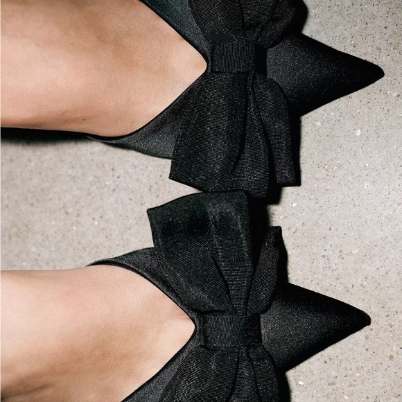 Zara Black Slingback Heels with Bow - Picture 6 of 7